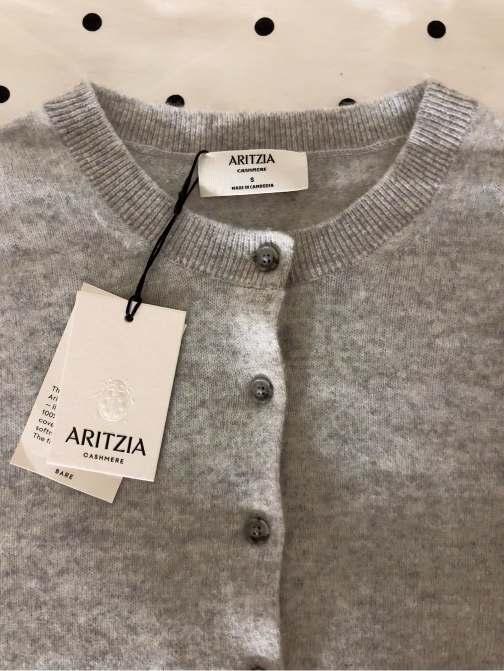 NWT Aritzia Bare 100% Cashmere Noteworthy Crew Cardigan in Heather Chrome Gray S